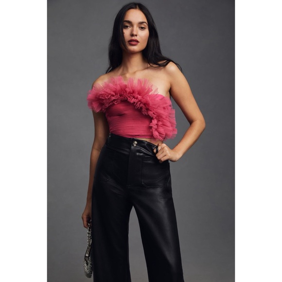 Anthropologie Tops - Ranna Gill Strapless Tulle Top Hot Pink Anthropologie Barbiecore Zip Cropped M